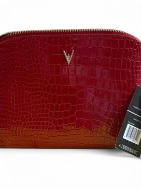 Vanessa Williams Cosmetic Bag in Red Croc-Embossed Faux Leather